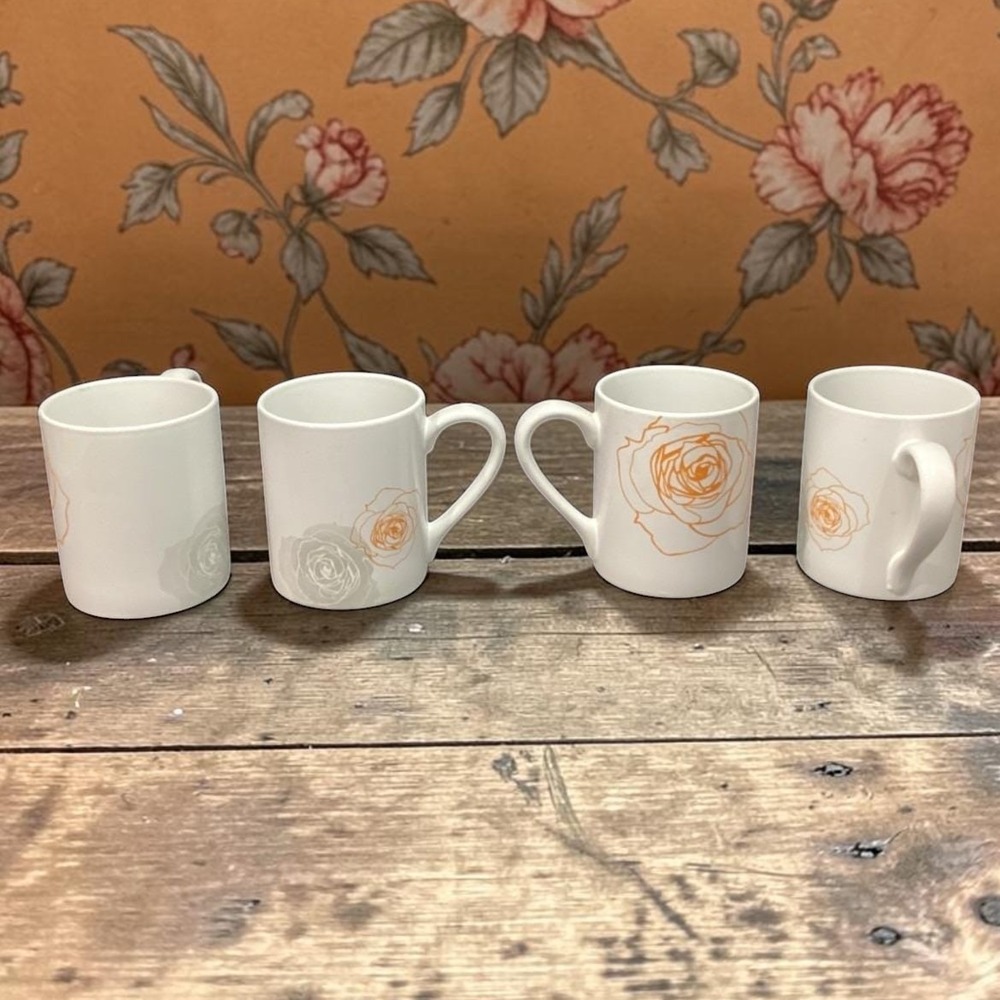 Corelle‎ Coordinates Soliel Roses Coffee Cups, Set Of 4, Vintage Floral Mugs